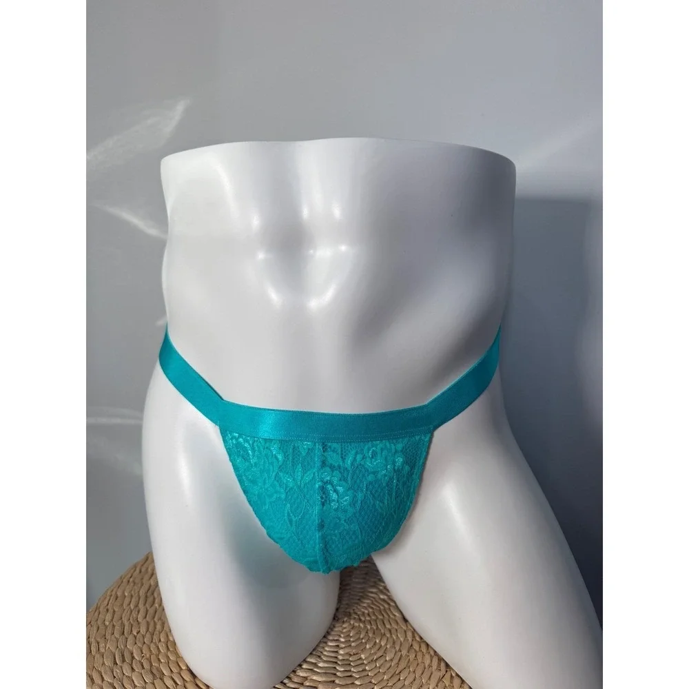 Cosabella Never Say‎ Never Sheer Lace Italian Tanga Men's Thong Turquoise L